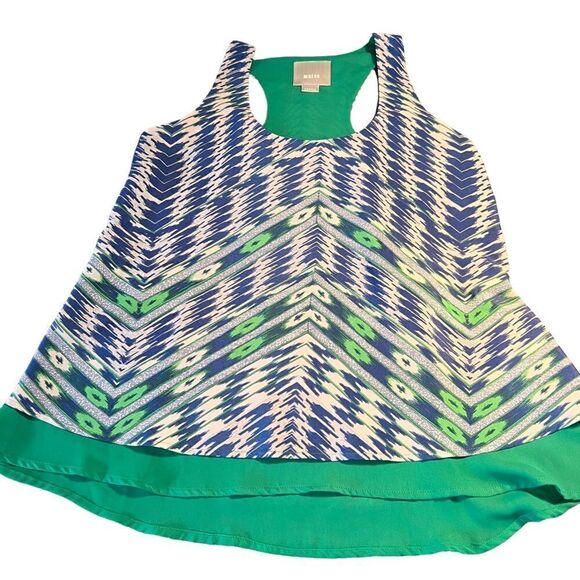 Anthropologie Maeve green chevron racer back top XS - Picture 1 of 9